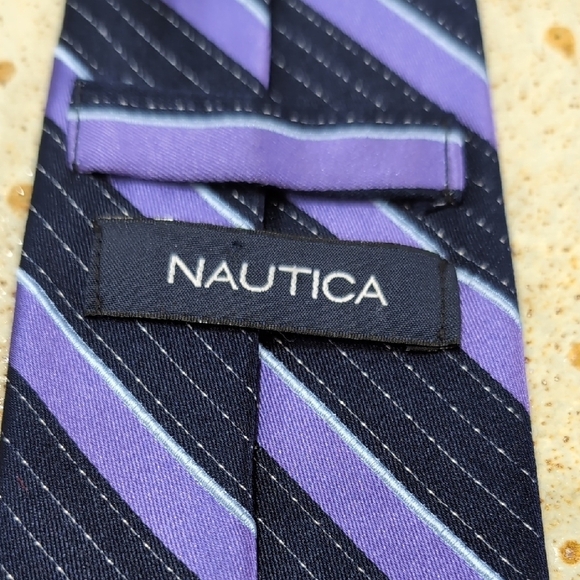Nautica | 100% Silk Navy and Purple Striped Tie - Picture 3 of 6